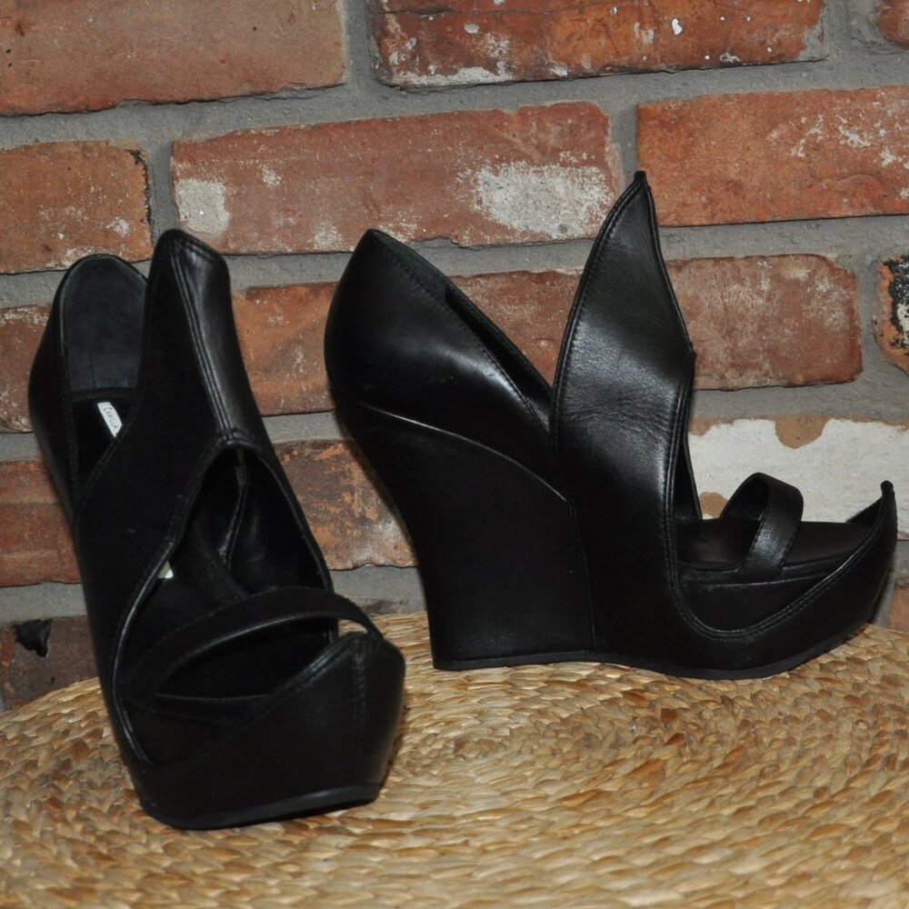 Camilla Skovgaard Flame Wedge Sandal Black Leather Platform Open toe Shoe EU 39